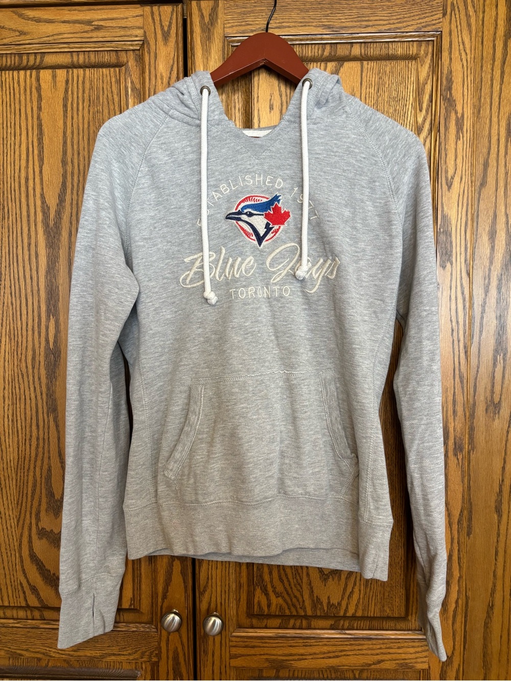 Women’s Toronto Blue Jays Gray Crewneck Sweatshirt with Hood medium
